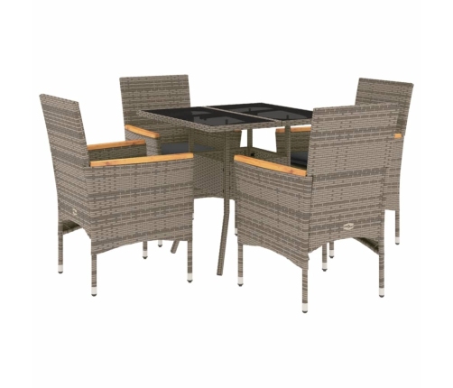 Set comedor jardín 5 pzas y cojines ratán sintético vidrio gris