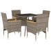Set comedor jardín 5 pzas y cojines ratán sintético vidrio gris