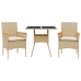 Set comedor jardín 3 pzas cojines ratán sintético vidrio beige