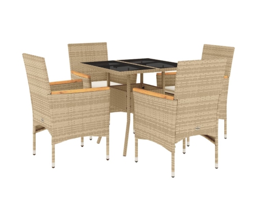 Set comedor jardín 5 pzas cojines ratán sintético vidrio beige