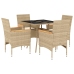 Set comedor jardín 5 pzas cojines ratán sintético vidrio beige