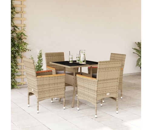 Set comedor jardín 5 pzas cojines ratán sintético vidrio beige
