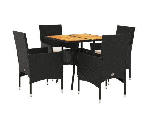 Set de comedor jardín 5 pzas con cojines ratán PE acacia negro