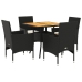 Set de comedor jardín 5 pzas con cojines ratán PE acacia negro