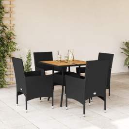 Set de comedor jardín 5 pzas con cojines ratán PE acacia negro