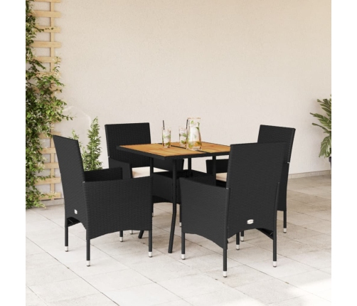 Set de comedor jardín 5 pzas con cojines ratán PE acacia negro