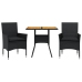 Set de comedor jardín 3 pzas con cojines ratán PE acacia negro