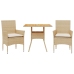 Set de comedor jardín 3 pzas con cojines ratán PE acacia beige