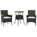 Set de comedor jardín 3 pzas con cojines ratán PE acacia negro