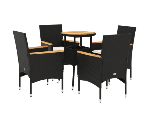 Set de comedor jardín 5 pzas con cojines ratán PE acacia negro