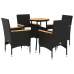 Set de comedor jardín 5 pzas con cojines ratán PE acacia negro