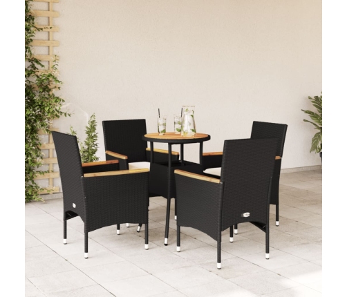 Set de comedor jardín 5 pzas con cojines ratán PE acacia negro