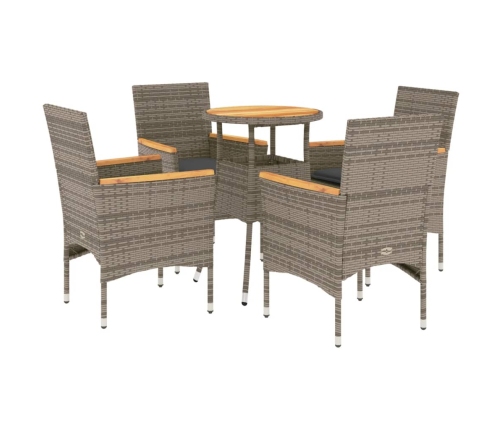 Set de comedor jardín 5 pzas con cojines ratán PE acacia gris