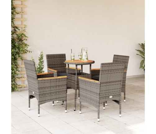 Set de comedor jardín 5 pzas con cojines ratán PE acacia gris