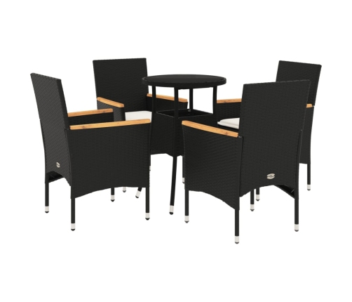 Set comedor jardín 5 pzas cojines ratán sintético vidrio negro