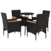 Set comedor jardín 5 pzas cojines ratán sintético vidrio negro
