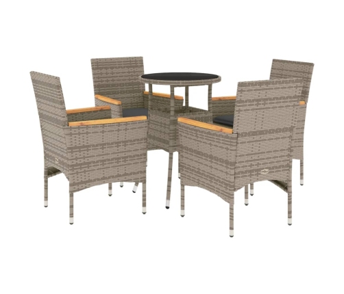 Set comedor jardín 5 pzas y cojines ratán sintético vidrio gris