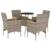 Set comedor jardín 5 pzas y cojines ratán sintético vidrio gris