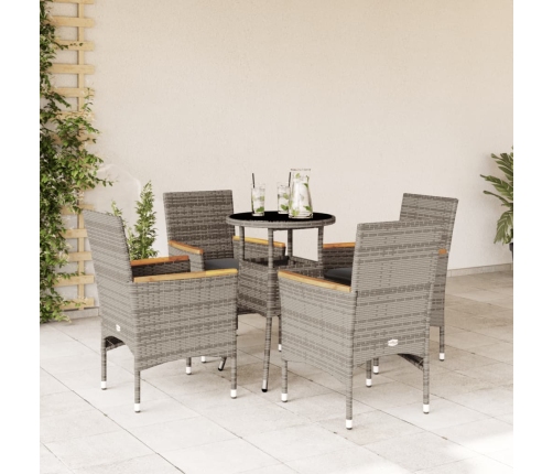 Set comedor jardín 5 pzas y cojines ratán sintético vidrio gris