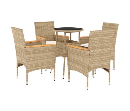 Set comedor jardín 5 pzas cojines ratán sintético vidrio beige