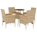 Set comedor jardín 5 pzas cojines ratán sintético vidrio beige
