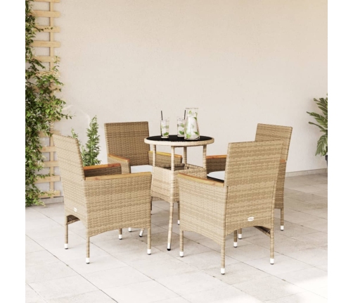 Set comedor jardín 5 pzas cojines ratán sintético vidrio beige