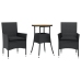 Set de comedor jardín 3 pzas con cojines ratán PE acacia negro