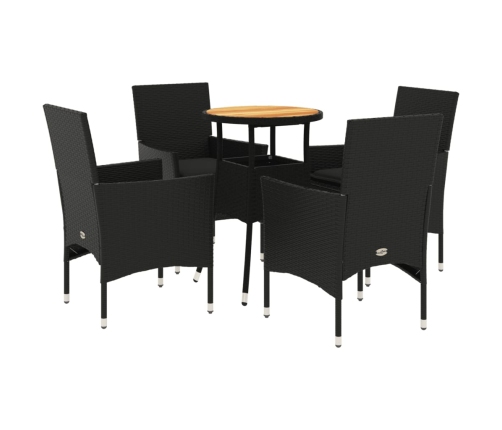 Set de comedor jardín 5 pzas con cojines ratán PE acacia negro