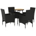 Set de comedor jardín 5 pzas con cojines ratán PE acacia negro