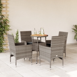 Set de comedor jardín 5 pzas con cojines ratán PE acacia gris