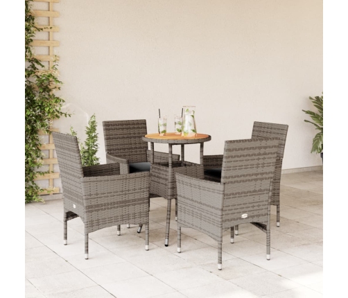 Set de comedor jardín 5 pzas con cojines ratán PE acacia gris