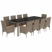 Set comedor jardín 11 pzas cojines ratán sintético vidrio gris