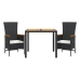 Set comedor de jardín 3 pzas con cojines ratán sintético negro