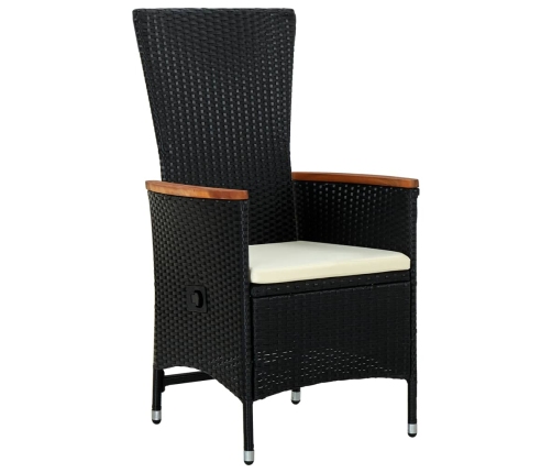 Set comedor de jardín 3 pzas con cojines ratán sintético negro
