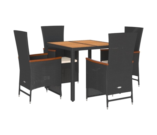 Set de muebles jardín 5 pzas con cojines ratán sintético negro