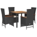 Set de muebles jardín 5 pzas con cojines ratán sintético negro