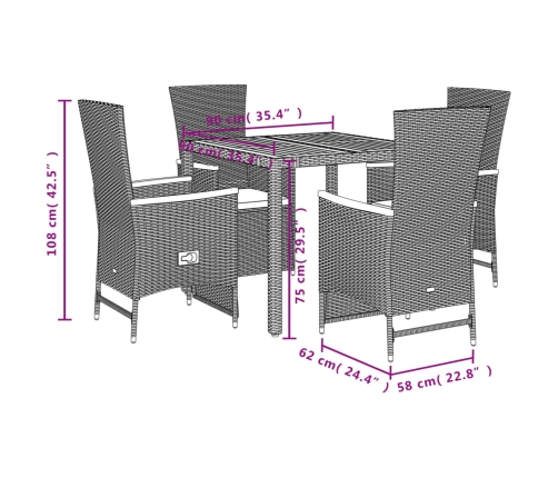 Set de muebles jardín 5 pzas con cojines ratán sintético negro