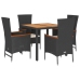 Set de muebles jardín 5 pzas con cojines ratán sintético negro