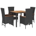 Set de muebles jardín 5 pzas con cojines ratán sintético negro