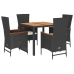 Set de muebles jardín 5 pzas con cojines ratán sintético negro