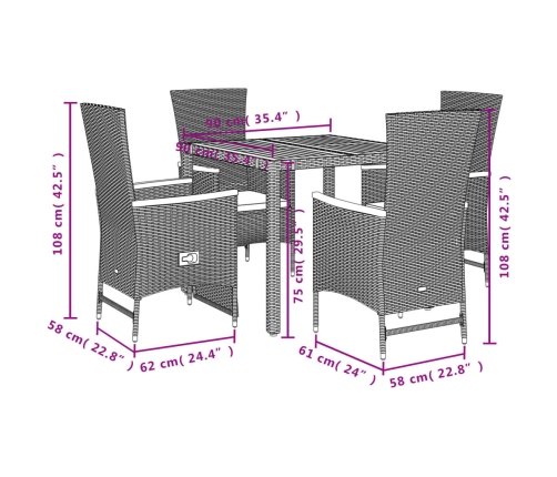 Set de muebles jardín 5 pzas con cojines ratán sintético negro