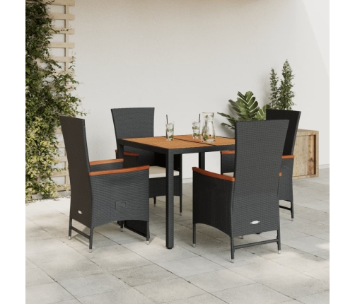 Set de muebles jardín 5 pzas con cojines ratán sintético negro