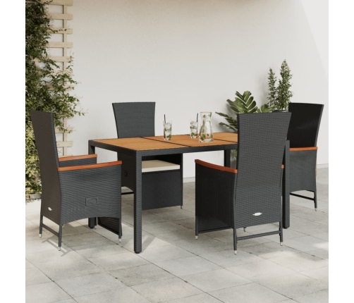 Set de muebles jardín 5 pzas con cojines ratán sintético negro