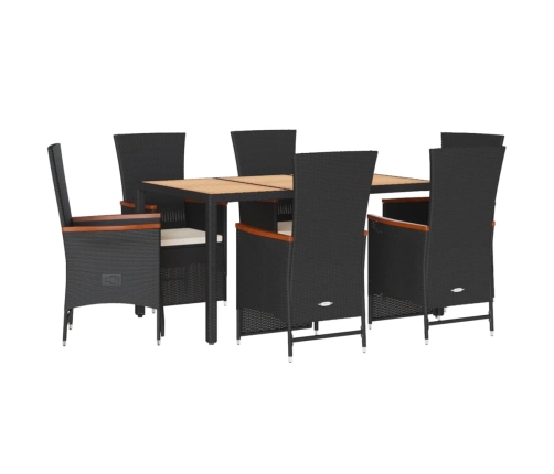 Set de comedor de jardín 7 pzas y cojines ratán sintético negro