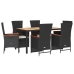 Set de comedor de jardín 7 pzas y cojines ratán sintético negro