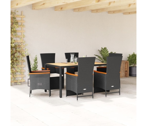 Set de comedor de jardín 7 pzas y cojines ratán sintético negro