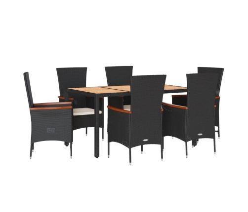 Set de comedor de jardín 7 pzas y cojines ratán sintético negro