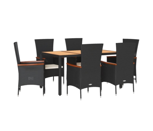 Set de comedor de jardín 7 pzas y cojines ratán sintético negro