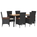 Set de comedor de jardín 7 pzas y cojines ratán sintético negro