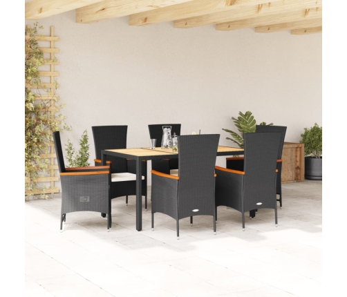 Set de comedor de jardín 7 pzas y cojines ratán sintético negro